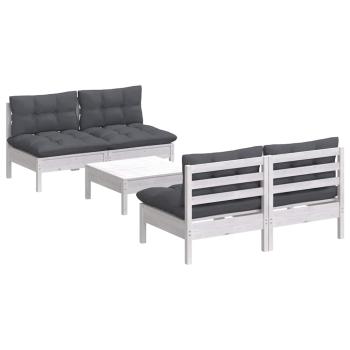 5-tlg. Garten-Lounge-Set mit Anthrazit Kissen Kiefernholz