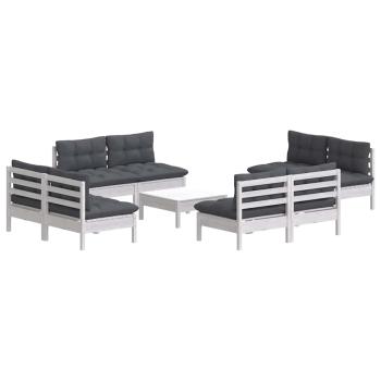 9-tlg. Garten-Lounge-Set mit Anthrazit Kissen Kiefernholz