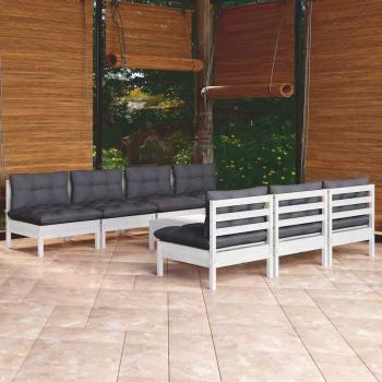 ARDEBO.de - 8-tlg. Garten-Lounge-Set mit Anthrazit Kissen Kiefernholz