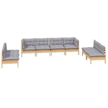8-tlg. Garten-Lounge-Set mit Grauen Kissen Kiefer Massivholz