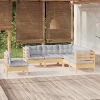 ARDEBO.de - 5-tlg. Garten-Lounge-Set mit Grauen Kissen Kiefernholz