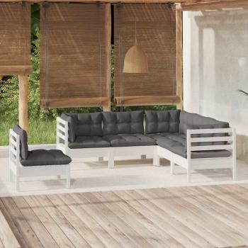 ARDEBO.de - 5-tlg. Garten-Lounge-Set mit Kissen Weiß Kiefernholz