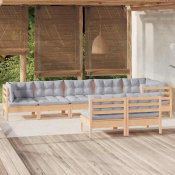ARDEBO.de - 8-tlg. Garten-Lounge-Set mit Grauen Kissen Kiefer Massivholz