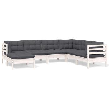 7-tlg. Garten-Lounge-Set mit Kissen Weiß Kiefer Massivholz