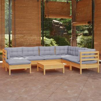 ARDEBO.de - 8-tlg. Garten-Lounge-Set mit Grauen Kissen Kiefer Massivholz