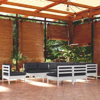 ARDEBO.de - 11-tlg. Garten-Lounge-Set mit Kissen Weiß Kiefer Massivholz