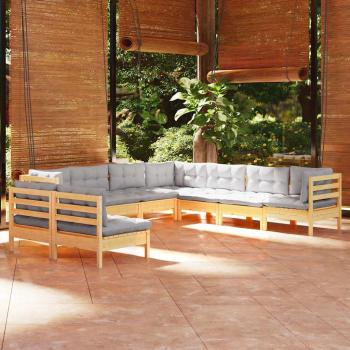 ARDEBO.de - 9-tlg. Garten-Lounge-Set mit Grauen Kissen Massivholz Kiefer