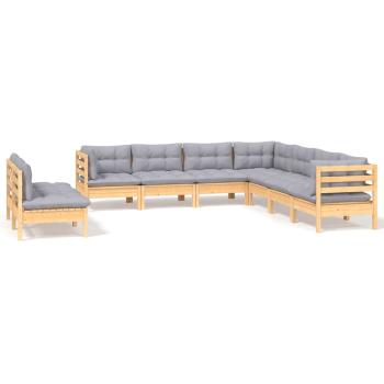 9-tlg. Garten-Lounge-Set mit Grauen Kissen Massivholz Kiefer