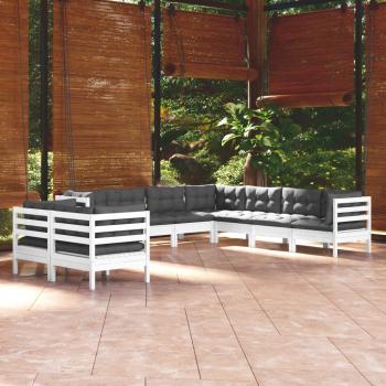 ARDEBO.de - 9-tlg. Garten-Lounge-Set mit Kissen Weiß Massivholz Kiefer
