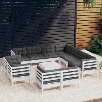 ARDEBO.de - 12-tlg. Garten-Lounge-Set mit Kissen Weiß Massivholz Kiefer