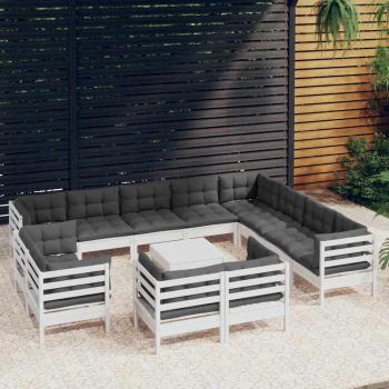 ARDEBO.de - 13-tlg. Garten-Lounge-Set mit Kissen Weiß Massivholz Kiefer
