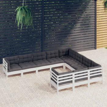 ARDEBO.de - 10-tlg. Garten-Lounge-Set mit Kissen Weiß Kiefernholz