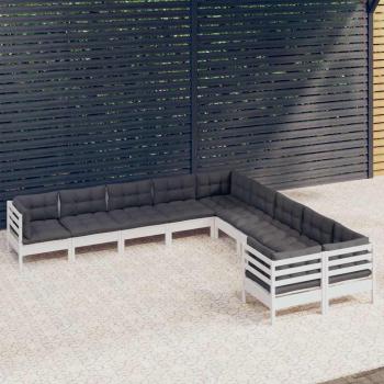 ARDEBO.de - 10-tlg. Garten-Lounge-Set mit Kissen Weiß Kiefernholz