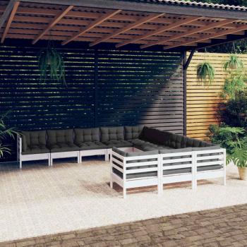 ARDEBO.de - 11-tlg. Garten-Lounge-Set mit Kissen Weiß Kiefernholz
