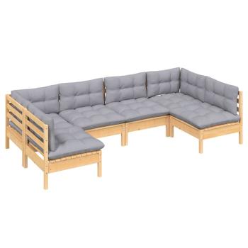6-tlg. Garten-Lounge-Set mit Grauen Kissen Kiefer Massivholz