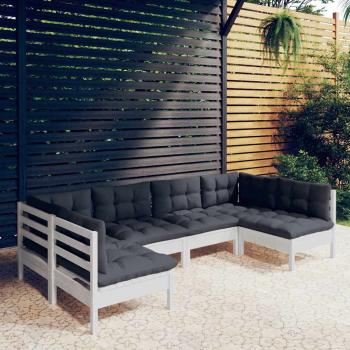 ARDEBO.de - 6-tlg. Garten-Lounge-Set mit Kissen Weiß Kiefer Massivholz