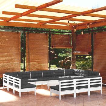 ARDEBO.de - 14-tlg. Garten-Lounge-Set mit Kissen Weiß Kiefer Massivholz