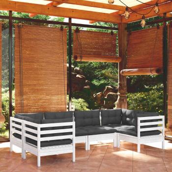 ARDEBO.de - 6-tlg. Garten-Lounge-Set mit Kissen Weiß Kiefernholz