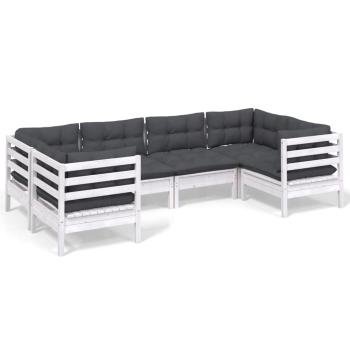 6-tlg. Garten-Lounge-Set mit Kissen Weiß Kiefernholz