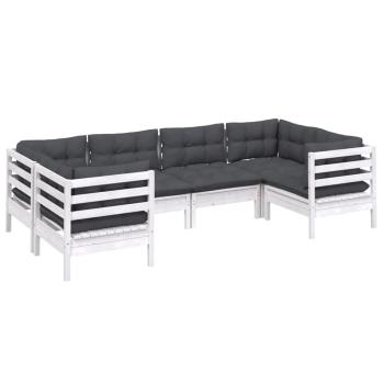 6-tlg. Garten-Lounge-Set mit Kissen Weiß Kiefernholz