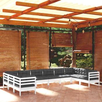 ARDEBO.de - 10-tlg. Garten-Lounge-Set mit Kissen Weiß Kiefernholz