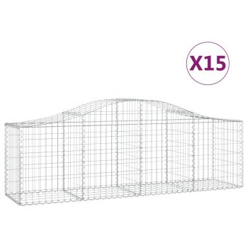 Gabionen mit Hochbogen 15 Stk. 200x50x60/80 cm Verzinktes Eisen