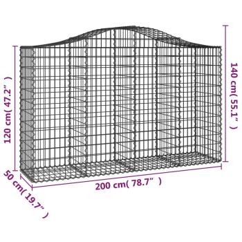 Gabionen mit Hochbogen 7 Stk. 200x50x120/140cm Verzinktes Eisen