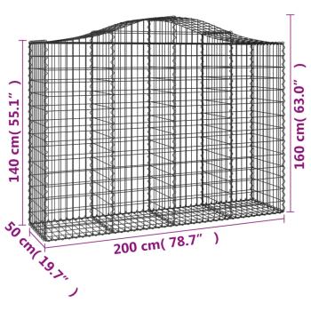 Gabionen mit Hochbogen 5 Stk. 200x50x140/160cm Verzinktes Eisen
