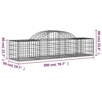 Gabionen mit Hochbogen 4 Stk. 200x50x40/60 cm Verzinktes Eisen