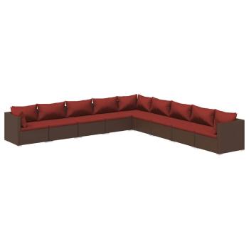 9-tlg. Garten-Lounge-Set mit Kissen Poly Rattan Braun
