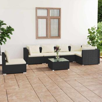 ARDEBO.de - 7-tlg. Garten-Lounge-Set mit Kissen Poly Rattan Schwarz