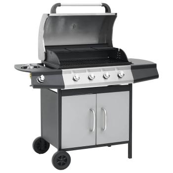 ARDEBO.de - Gasgrill 4+1 Flammen Schwarz und Silbern Stahl & Edelstahl