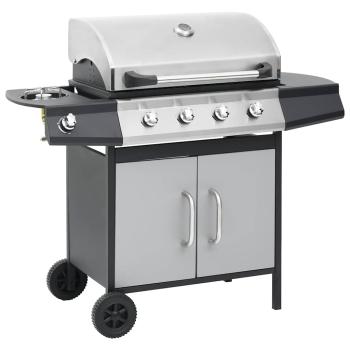 Gasgrill 4+1 Flammen Schwarz und Silbern Stahl & Edelstahl