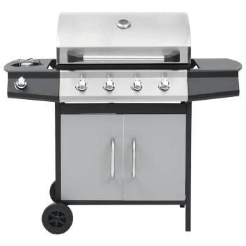 Gasgrill 4+1 Flammen Schwarz und Silbern Stahl & Edelstahl