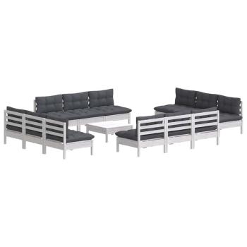 13-tlg. Garten-Lounge-Set mit Anthrazit Kissen Kiefernholz