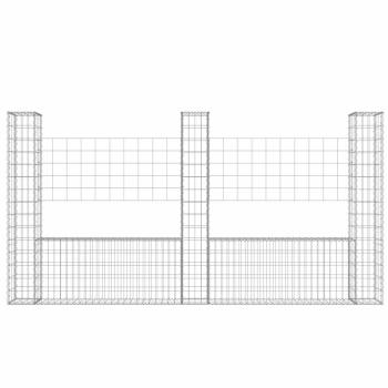 Gabionenkorb U-Form mit 3 Säulen Eisen 260x20x150 cm