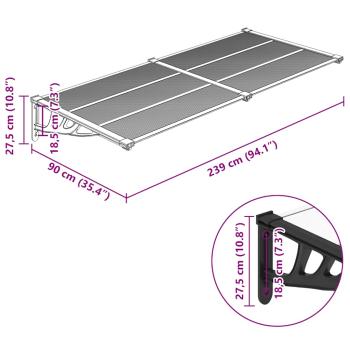 Türvordach Schwarz und Transparent 239x90 cm Polycarbonat