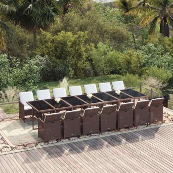 ARDEBO.de - 15-tlg. Garten-Essgruppe mit Kissen Poly Rattan Braun