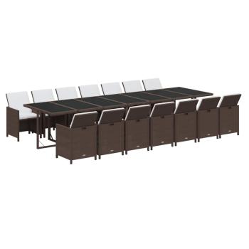 15-tlg. Garten-Essgruppe mit Kissen Poly Rattan Braun