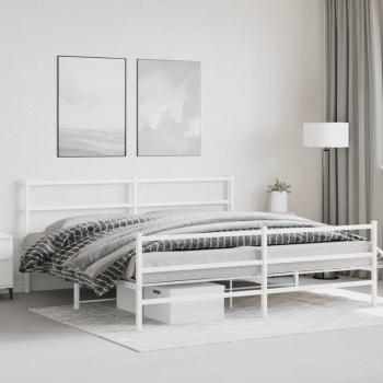 ARDEBO.de - Bettgestell mit Kopf- und Fußteil Metall Weiß 183x213 cm