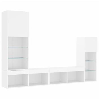 4-tlg. Wohnwand mit LED-Beleuchtung Weiß Holzwerkstoff