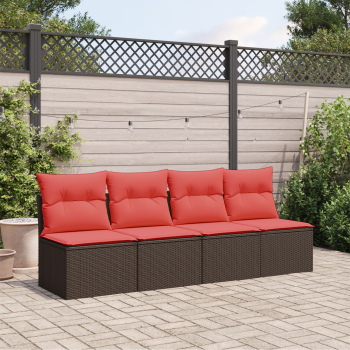 ARDEBO.de - Gartensofa mit Kissen 4-Sitzer Braun Poly Rattan