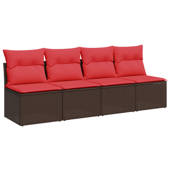 Gartensofa mit Kissen 4-Sitzer Braun Poly Rattan