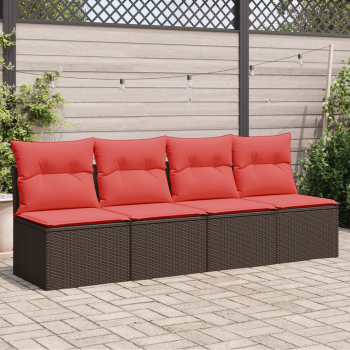 Gartensofa mit Kissen 4-Sitzer Braun Poly Rattan