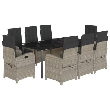 9-tlg. Garten-Essgruppe mit Kissen Hellgrau Poly Rattan