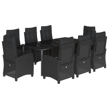 9-tlg. Garten-Essgruppe mit Kissen Schwarz Poly Rattan