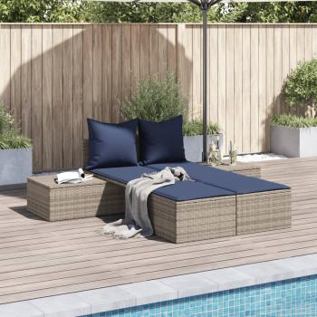 ARDEBO.de - Doppel-Sonnenliege mit Kissen Grau Poly Rattan
