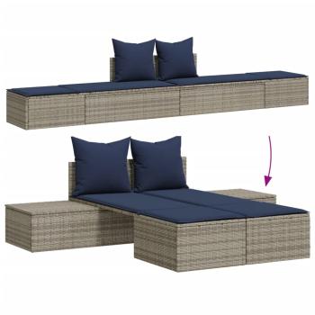 Doppel-Sonnenliege mit Kissen Grau Poly Rattan