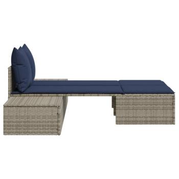 Doppel-Sonnenliege mit Kissen Grau Poly Rattan