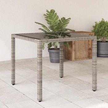 ARDEBO.de - Gartentisch mit Glasplatte Grau 90x90x75 cm Poly Rattan